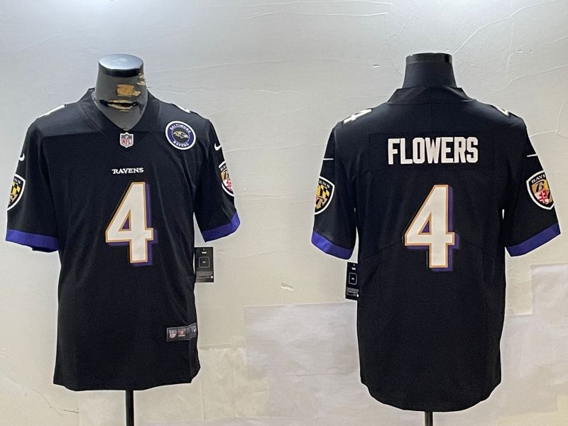 Men Baltimore Ravens #4 Flowers Black Second generation 2024 Nike Limited NFL Jersey style 1->memphis grizzlies->NBA Jersey